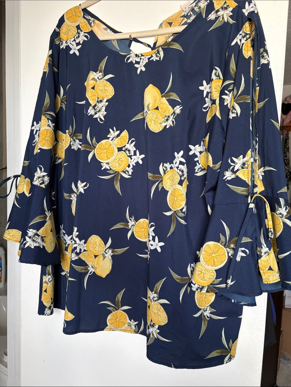 Misia Navy Lemon-Print Bell Sleeve Tunic